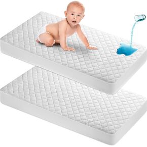 Crib Mattress Protector Cover - Comfortable, Breathable and Waterproof Bamboo Material. Keep The Crib Mattress Clean and Protected and Give Your Baby a Cozy Restful Sleep. Machine and Dryer Friendly.