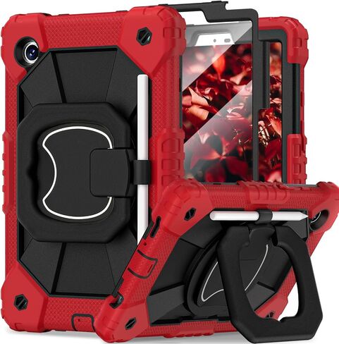 Galaxy Tab A9 Case 8.7 Inch 2023, Heavy Duty Galaxy A9 Tablet Case with Screen Protector 360 Rotating Handle Shoulder Strap, Shockproof Case for Samsung Galaxy Tab A9 (SM-X110/X115/X117), Red in Saudi Arabia