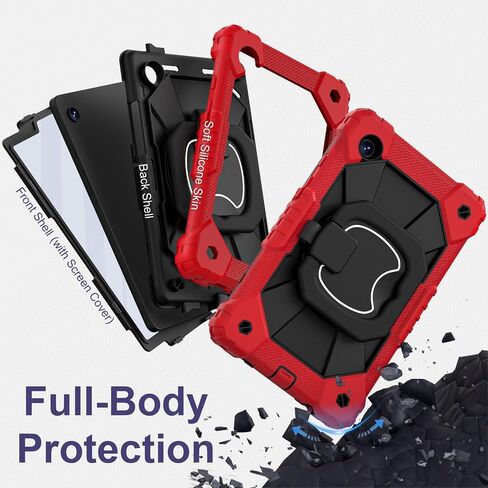Galaxy Tab A9 Case 8.7 Inch 2023, Heavy Duty Galaxy A9 Tablet Case with Screen Protector 360 Rotating Handle Shoulder Strap, Shockproof Case for Samsung Galaxy Tab A9 (SM-X110/X115/X117), Red in Saudi Arabia