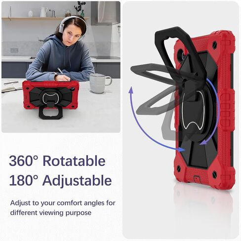 Galaxy Tab A9 Case 8.7 Inch 2023, Heavy Duty Galaxy A9 Tablet Case with Screen Protector 360 Rotating Handle Shoulder Strap, Shockproof Case for Samsung Galaxy Tab A9 (SM-X110/X115/X117), Red in Saudi Arabia