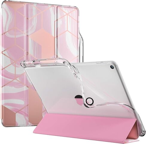 حافظة Popshine Marble Lite مصممة لجهاز iPad 10.2 الجيل التاسع (2021) / الجيل الثامن (2020) /الجيل السابع (2019)، غطاء ذكي مع حامل أقلام، مادة TPU الشفافة المرنة، حافظة رفيعة ثلاثية الطي، وردي رخامي سائل in Kuwait