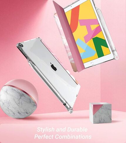 حافظة Popshine Marble Lite مصممة لجهاز iPad 10.2 الجيل التاسع (2021) / الجيل الثامن (2020) /الجيل السابع (2019)، غطاء ذكي مع حامل أقلام، مادة TPU الشفافة المرنة، حافظة رفيعة ثلاثية الطي، وردي رخامي سائل in Kuwait