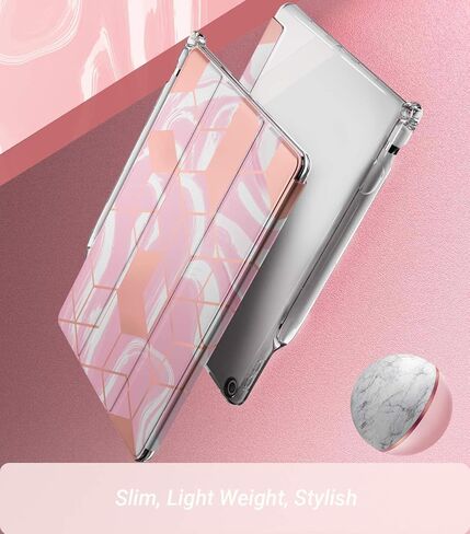 حافظة Popshine Marble Lite مصممة لجهاز iPad 10.2 الجيل التاسع (2021) / الجيل الثامن (2020) /الجيل السابع (2019)، غطاء ذكي مع حامل أقلام، مادة TPU الشفافة المرنة، حافظة رفيعة ثلاثية الطي، وردي رخامي سائل in Kuwait
