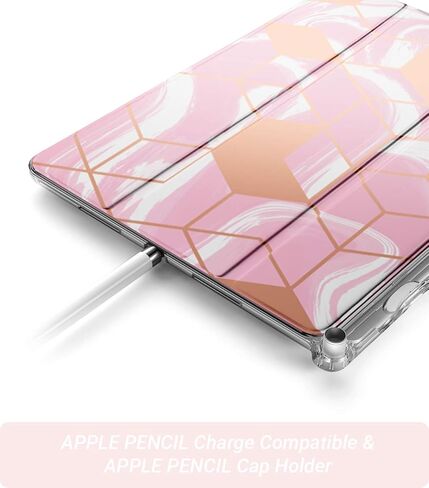 حافظة Popshine Marble Lite مصممة لجهاز iPad 10.2 الجيل التاسع (2021) / الجيل الثامن (2020) /الجيل السابع (2019)، غطاء ذكي مع حامل أقلام، مادة TPU الشفافة المرنة، حافظة رفيعة ثلاثية الطي، وردي رخامي سائل in Kuwait