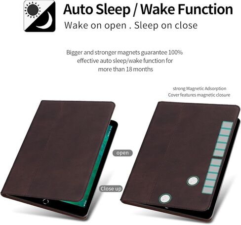حافظة Gexmil لجهاز iPad 9.7 بوصة، الجيل السادس/الخامس (2018/2017) - iPad Air 2/1 Gen. غطاء جلد أصلي مع حامل قلم رصاص، خاصية النوم/الاستيقاظ التلقائي من جلد البقر، مضاد لبصمات الأصابع، بني مصقول in Kuwait