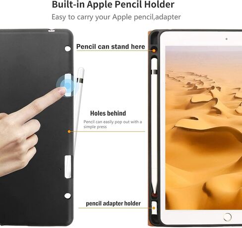 حافظة Gexmil لجهاز iPad 9.7 بوصة، الجيل السادس/الخامس (2018/2017) - iPad Air 2/1 Gen. غطاء جلد أصلي مع حامل قلم رصاص، خاصية النوم/الاستيقاظ التلقائي من جلد البقر، مضاد لبصمات الأصابع، بني مصقول in Kuwait