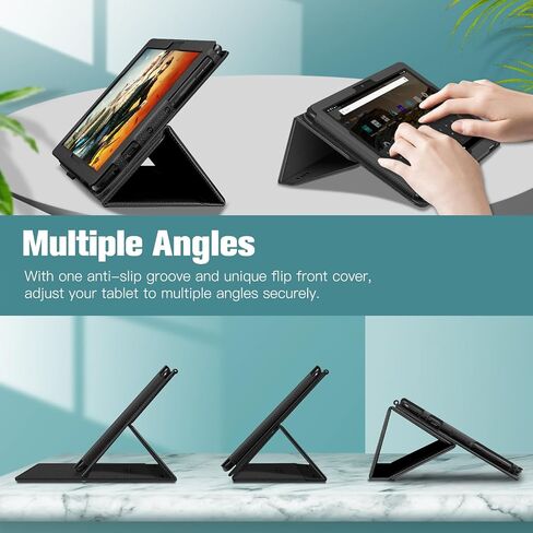 حافظة Fintie لجهاز Amazon Fire HD 10 و10 Plus الجديد تمامًا (الجيل 13/11، إصدار 2023/2021) - [حامل مرن] غطاء فوليو متعدد الزوايا من الجلد النباتي الفاخر، ظلال من اللون الأزرق in Saudi Arabia
