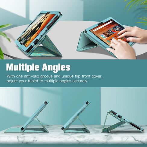 حافظة Fintie لجهاز Amazon Fire HD 10 و10 Plus الجديد تمامًا (الجيل 13/11، إصدار 2023/2021) - [حامل مرن] غطاء فوليو متعدد الزوايا من الجلد النباتي الفاخر، ظلال من اللون الأزرق in Saudi Arabia