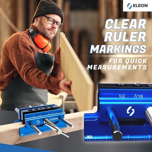 Eleon - Self Centering Dowel Jig with Elongated Jaws and Extra Wide Clamp - Precision Woodworking Made Effortless - Lasting Craftsmanship - Durable Aluminum Alloy Dowel Drill Guide - Red in Saudi Arabia