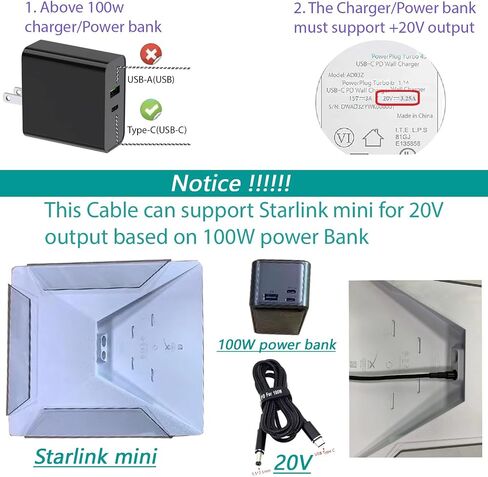سلك طاقة USB C إلى DC 20 فولت لـ Starlink mini، مدخل USB C بطول 6 أقدام إلى DC 5.5 مم × 2.1 مم (5521) كابل طاقة الإخراج، سلك USB C إلى مقبس برميل يعمل مع بنك طاقة PD 100 وات وشاحن PD لـ Starlink Mini in Saudi Arabia
