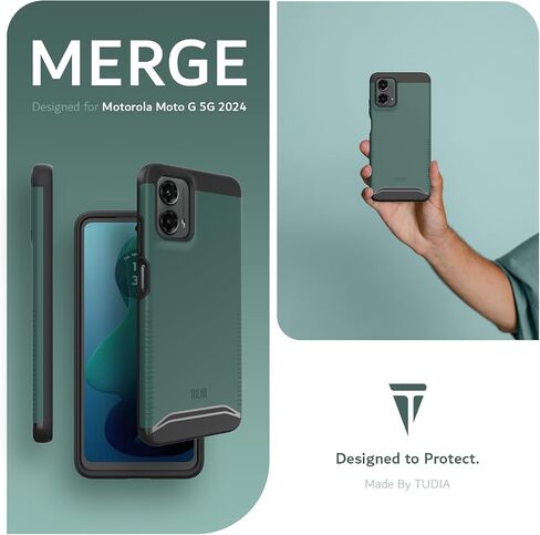 TUDIA MERGE [Military Grade] Designed for Motorola Moto G 5G (2024) Case - [DROP TESTED] Dual Layer Shockproof Slim Tough Heavy Duty Protective Phone Cases Cover - Hunter Green in Saudi Arabia