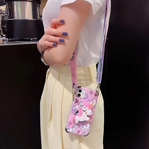 Guppy لهاتف iPhone 11 النساء والفتيات ثلاثية الأبعاد لطيف الكرتون مضحك يونيكورن الحيوان Kawaii نمط مع Laryard وحامل حافظة TPU واقية لفون 11 الوردي in Kuwait