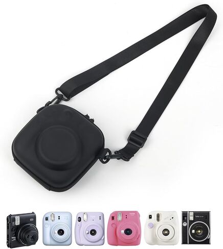 Hard EVA Storage Case Widely Compatible with Fujifilm Instax Mini 12/11/9/8/7+/40, Instant Camera Protective Carrying Case with Adjustable Strap - Black in Saudi Arabia