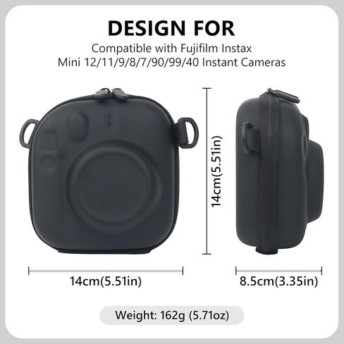 Hard EVA Storage Case Widely Compatible with Fujifilm Instax Mini 12/11/9/8/7+/40, Instant Camera Protective Carrying Case with Adjustable Strap - Black in Saudi Arabia