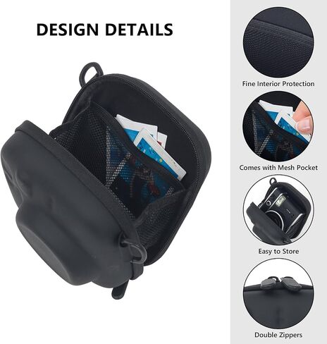 Hard EVA Storage Case Widely Compatible with Fujifilm Instax Mini 12/11/9/8/7+/40, Instant Camera Protective Carrying Case with Adjustable Strap - Black in Saudi Arabia