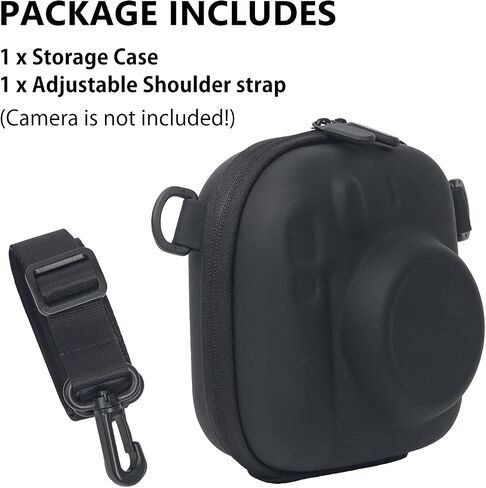 Hard EVA Storage Case Widely Compatible with Fujifilm Instax Mini 12/11/9/8/7+/40, Instant Camera Protective Carrying Case with Adjustable Strap - Black in Saudi Arabia