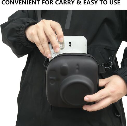 Hard EVA Storage Case Widely Compatible with Fujifilm Instax Mini 12/11/9/8/7+/40, Instant Camera Protective Carrying Case with Adjustable Strap - Black in Saudi Arabia