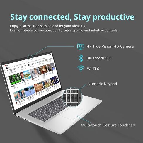 HP 17.3" Anti-Glare FHD Business Laptop, Intel Core i5-1335U, 32GB RAM, 1TB SSD, Backlit Keyboard, Numpad, Webcam, Fast Charge, Intel Iris Xe Graphics, HDMI, Silver, Win 11 Pro, 32GB USB Card in Saudi Arabia