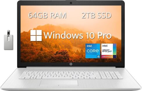 HP 17.3" Anti-Glare FHD Business Laptop, Intel Core i5-1335U, 32GB RAM, 1TB SSD, Backlit Keyboard, Numpad, Webcam, Fast Charge, Intel Iris Xe Graphics, HDMI, Silver, Win 11 Pro, 32GB USB Card in Saudi Arabia