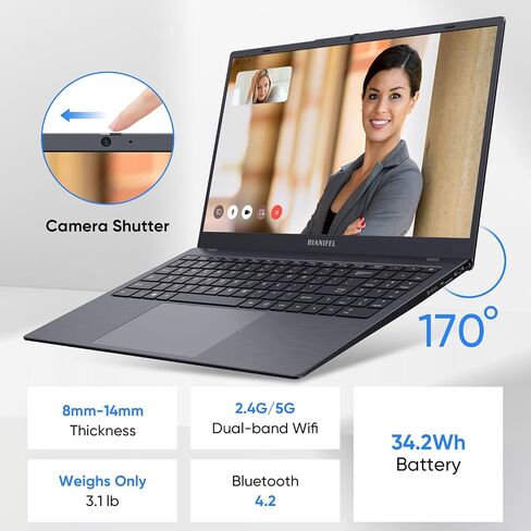 15.6 inch Laptop 1920x1080 IPS Display, 8GB RAM/256GB NVMe SSD, Intel N5095 Quad Core Processor Notebook PC, Support 2.4G/5G Hz WiFi, BT, Type-c PD 3.0 Charging in Saudi Arabia