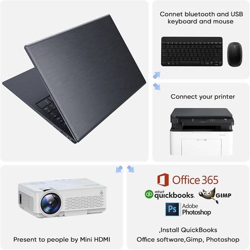 15.6 inch Laptop 1920x1080 IPS Display, 8GB RAM/256GB NVMe SSD, Intel N5095 Quad Core Processor Notebook PC, Support 2.4G/5G Hz WiFi, BT, Type-c PD 3.0 Charging in Saudi Arabia