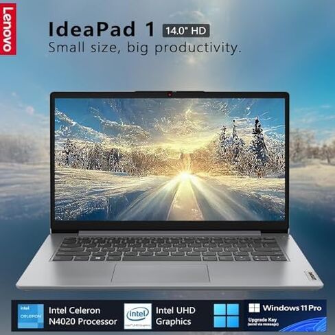 Lenovo IdeaPad 1 Business Laptop - 14" HD Display, Intel Celeron N4020, 4GB RAM, 128GB eMMC, ‎Intel UHD Graphics, Wi-Fi 6, Windows 11 Pro, with Laptop Stand in Saudi Arabia