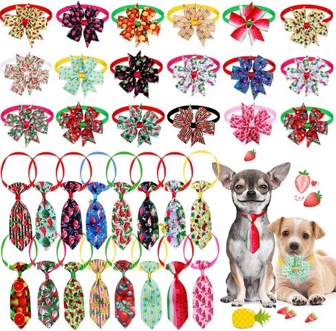 32pcs Summer Dog Collar Bow Ties, Bulk Adjustable 16pcs Small Dog Bow Ties and 16pcs Dog Neck Ties, Hawaii Fruit Dog Collar Bowties for Small Medium Dog Collar Grooming Accessories in Saudi Arabia