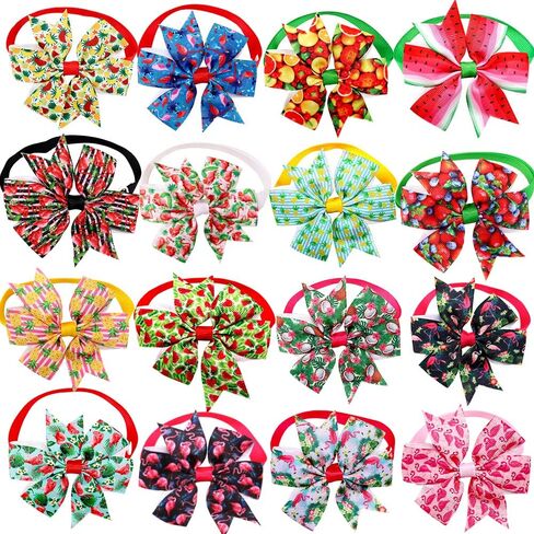 32pcs Summer Dog Collar Bow Ties, Bulk Adjustable 16pcs Small Dog Bow Ties and 16pcs Dog Neck Ties, Hawaii Fruit Dog Collar Bowties for Small Medium Dog Collar Grooming Accessories in Saudi Arabia