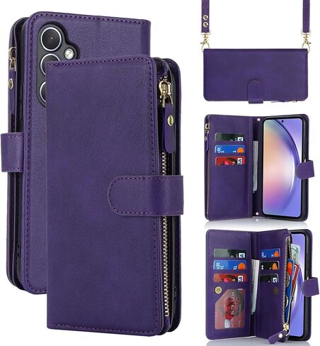 حافظة محفظة Jaorty لهاتف Samsung Galaxy A54 5G للنساء والرجال مع حامل بطاقات، وحافظات هاتف Galaxy A54 Crossbody مع حزام كتف وجيب بسحاب من جلد البولي يوريثان ومحفظة بمسند، 6.4 بوصة أسود in Saudi Arabia