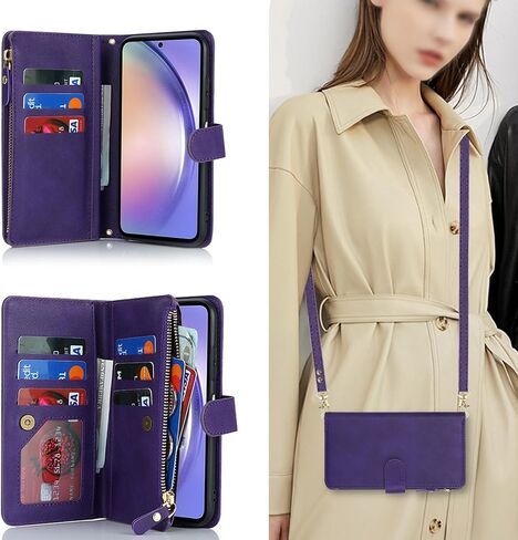 حافظة محفظة Jaorty لهاتف Samsung Galaxy A54 5G للنساء والرجال مع حامل بطاقات، وحافظات هاتف Galaxy A54 Crossbody مع حزام كتف وجيب بسحاب من جلد البولي يوريثان ومحفظة بمسند، 6.4 بوصة أسود in Saudi Arabia