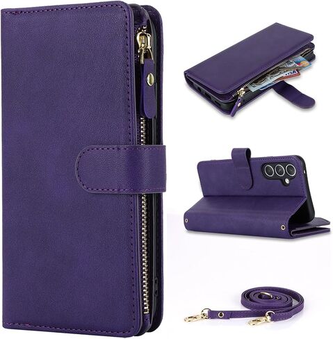 حافظة محفظة Jaorty لهاتف Samsung Galaxy A54 5G للنساء والرجال مع حامل بطاقات، وحافظات هاتف Galaxy A54 Crossbody مع حزام كتف وجيب بسحاب من جلد البولي يوريثان ومحفظة بمسند، 6.4 بوصة أسود in Saudi Arabia