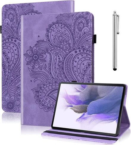 for iPad 10th Generation Case 2022, iPad 2022 10.9" Case, Embossed Flowers PU Leather Retro Shockproof Slim Case with Pencil Holder Elastic Strap Cover for iPad 10th Gen 10.9 Inch - Purple in Saudi Arabia