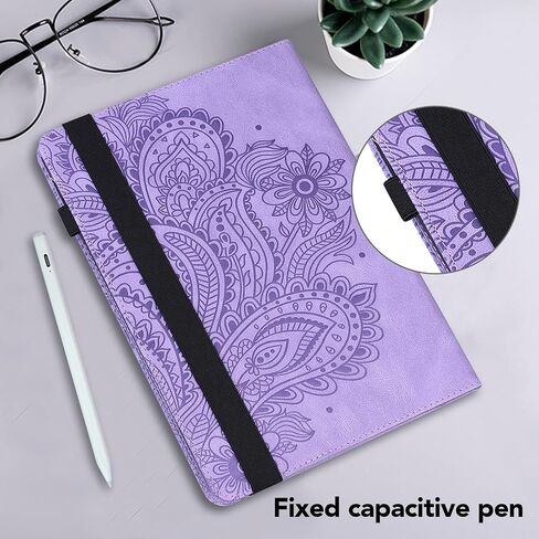 for iPad 10th Generation Case 2022, iPad 2022 10.9" Case, Embossed Flowers PU Leather Retro Shockproof Slim Case with Pencil Holder Elastic Strap Cover for iPad 10th Gen 10.9 Inch - Purple in Saudi Arabia