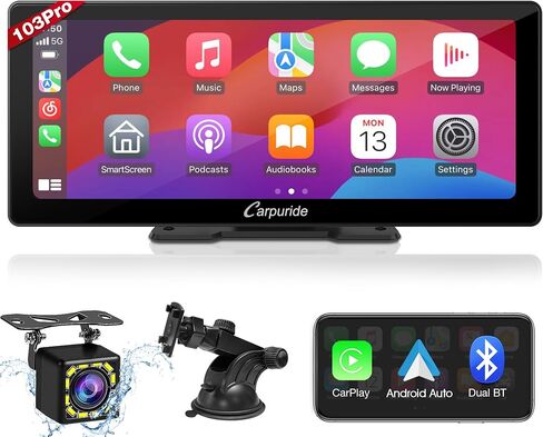 شاشة Carplay 2024 CARPURIDE مقاس 9.3 بوصة للسيارة، متوافقة مع Apple CarPlay اللاسلكي/السلكي، Android Auto وMirror Link - صوت بلوتوث، الملاحة، Siri، FM، AUX، C92 مع كاميرا احتياطية in Kuwait