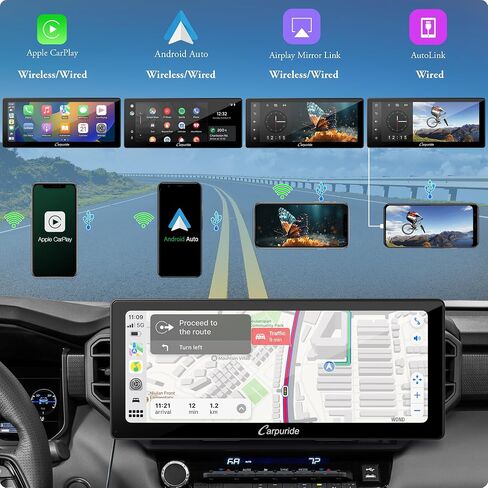 شاشة Carplay 2024 CARPURIDE مقاس 9.3 بوصة للسيارة، متوافقة مع Apple CarPlay اللاسلكي/السلكي، Android Auto وMirror Link - صوت بلوتوث، الملاحة، Siri، FM، AUX، C92 مع كاميرا احتياطية in Kuwait