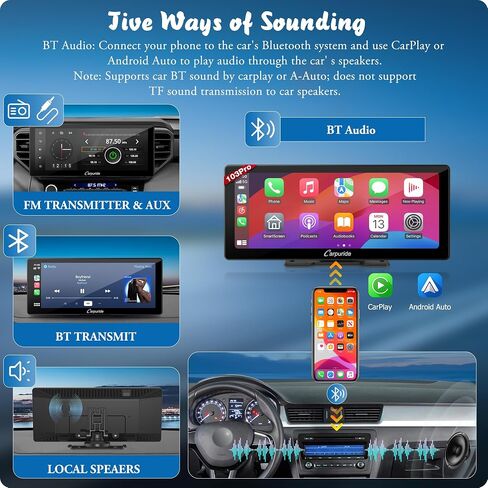 شاشة Carplay 2024 CARPURIDE مقاس 9.3 بوصة للسيارة، متوافقة مع Apple CarPlay اللاسلكي/السلكي، Android Auto وMirror Link - صوت بلوتوث، الملاحة، Siri، FM، AUX، C92 مع كاميرا احتياطية in Kuwait
