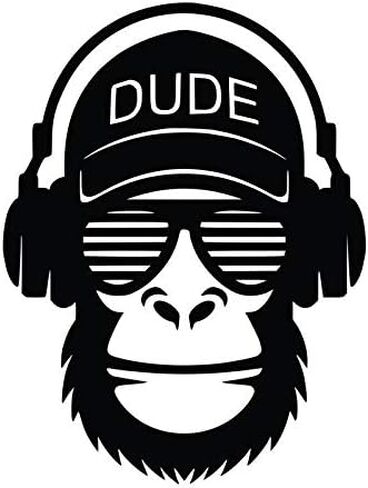 ملصق من الفينيل لسماعات الرأس Dude Monkey | سيارات شاحنات شاحنات سيارات الدفع الرباعي الجدران أكواب أجهزة الكمبيوتر المحمولة | 5.5 بوصة | أسود | KCD2645B in Saudi Arabia