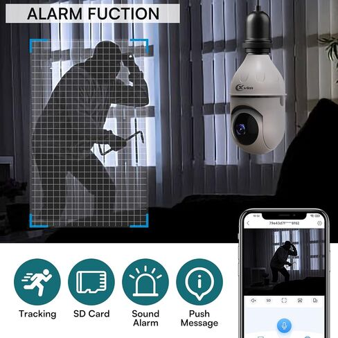 كاميرا أمان XVIM 3MP، كاميرا لمبة إضاءة منزلية لاسلكية WiFi، رؤية ليلية بزاوية 360 درجة/إمالة، داخلي/خارجي in Saudi Arabia