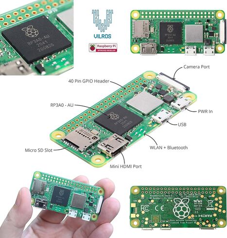 Raspberry Pi Zero W 2 - جاهز للاستخدام في حافظة Vilros Port 'n' Play - تتضمن لوحة مثبتة مسبقًا في العلبة، ومصدر طاقة، وبطاقة SD، وكابل HDMI وحقيبة تخزين من النيوبرين (أسود) in Kuwait