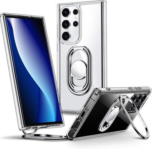 Shields Up for Samsung Galaxy S24 Ultra Case with Stand, Galaxy S24 Ultra Case Clear with Double Ring Holder [Adjustable & Foldable] Shockproof Protective Cover for Samsung S24 Ultra - Clear in Kuwait