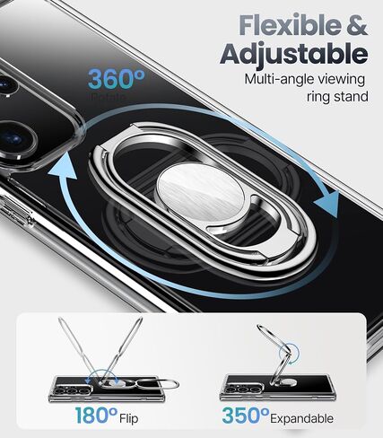 Shields Up for Samsung Galaxy S24 Ultra Case with Stand, Galaxy S24 Ultra Case Clear with Double Ring Holder [Adjustable & Foldable] Shockproof Protective Cover for Samsung S24 Ultra - Clear in Kuwait