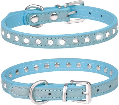 2 قطعة طوق الكلب الجرو مع الماس الكريستال، كريستال الماس القط طوق جلد الغزال الناعم هريرة جرو الياقات للحيوانات الأليفة الصغيرة والمتوسطة in Kuwait