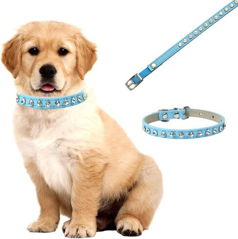 2 قطعة طوق الكلب الجرو مع الماس الكريستال، كريستال الماس القط طوق جلد الغزال الناعم هريرة جرو الياقات للحيوانات الأليفة الصغيرة والمتوسطة in Kuwait