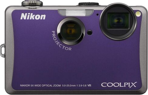 كاميرا رقمية Nikon Coolpix S1100pj بدقة 14 ميجابكسل مع تكبير/تصغير بزاوية عريضة 5x لتقليل الاهتزاز البصري (VR) وشاشة LCD مقاس 3 بوصات وجهاز عرض مدمج (بنفسجي) (متجدد) in Saudi Arabia