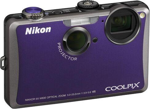 كاميرا رقمية Nikon Coolpix S1100pj بدقة 14 ميجابكسل مع تكبير/تصغير بزاوية عريضة 5x لتقليل الاهتزاز البصري (VR) وشاشة LCD مقاس 3 بوصات وجهاز عرض مدمج (بنفسجي) (متجدد) in Saudi Arabia