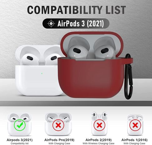 حافظة AirPods 3 مع سلسلة مفاتيح، عبوتين من غطاء الجلد الواقي الكامل وإكسسوارات حزام اليد من السيليكون للنساء والرجال والفتيات مع Apple 2021 أحدث AirPods الجيل الثالث (أزرق داكن وعنابي) in Saudi Arabia