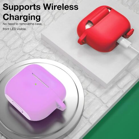 حافظة AirPods 3 مع سلسلة مفاتيح، عبوتين من غطاء الجلد الواقي الكامل وإكسسوارات حزام اليد من السيليكون للنساء والرجال والفتيات مع Apple 2021 أحدث AirPods الجيل الثالث (أزرق داكن وعنابي) in Saudi Arabia