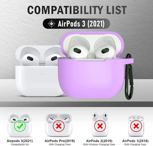 حافظة AirPods 3 مع سلسلة مفاتيح، عبوتين من غطاء الجلد الواقي الكامل وإكسسوارات حزام اليد من السيليكون للنساء والرجال والفتيات مع Apple 2021 أحدث AirPods الجيل الثالث (أزرق داكن وعنابي) in Saudi Arabia