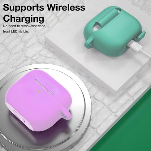 حافظة AirPods 3 مع سلسلة مفاتيح، عبوتين من غطاء الجلد الواقي الكامل وإكسسوارات حزام اليد من السيليكون للنساء والرجال والفتيات مع Apple 2021 أحدث AirPods الجيل الثالث (أزرق داكن وعنابي) in Saudi Arabia
