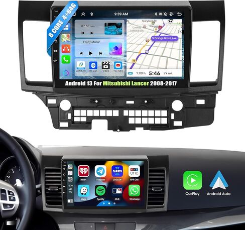 [8 Core 4G+64G] ستيريو سيارة Android 13 لسيارة Mitsubishi Lancer 2008-2017 مع Apple Carplay Android Auto، راديو سيارة بشاشة لمس 10.1 بوصة مع WiFi، ملاحة GPS، بلوتوث، FM/RDS، SWC+كاميرا احتياطية in Saudi Arabia